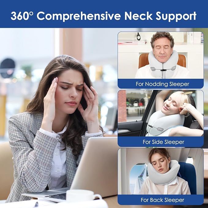 Travel Pillow Memory Foam Neck Support, Advanced Memory Foam Neck Pillow for Airplanes, Cars & Trains - Image 2