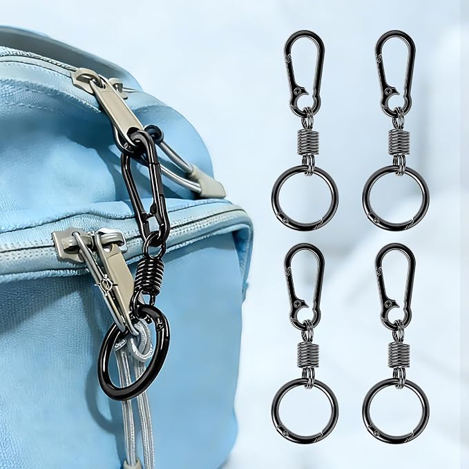 Oiissuz Zipper Clips Anti Theft Double Opening Small Zinc Alloy Carabiner Clips, Europe Travel Safety for Women, Easy to Use Suitable for Crossbody Bag, Backpack & Luggage, 4pack by Unknown