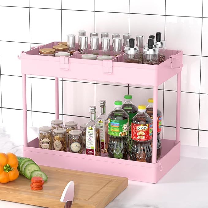 3 Tier Rolling Cart with Wheels, Storage Craft Art Trolley Organizer Serving, 3 Hanging Baskets Easy Assembly, for Office, Living Room, Kitchen, Pink - Image 6