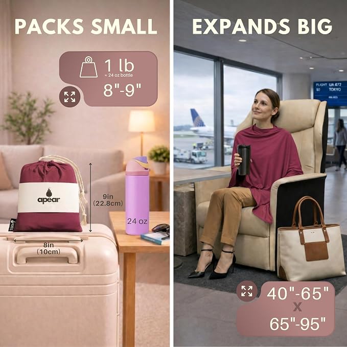 16-in-1 Compact Travel Blanket with Bag – Reversible, Ultra Soft Bamboo Airplane Blanket with Hidden Pocket – Packable for Flights & Travel Essentials (Semi-Weighted, Double Layer) - Image 2