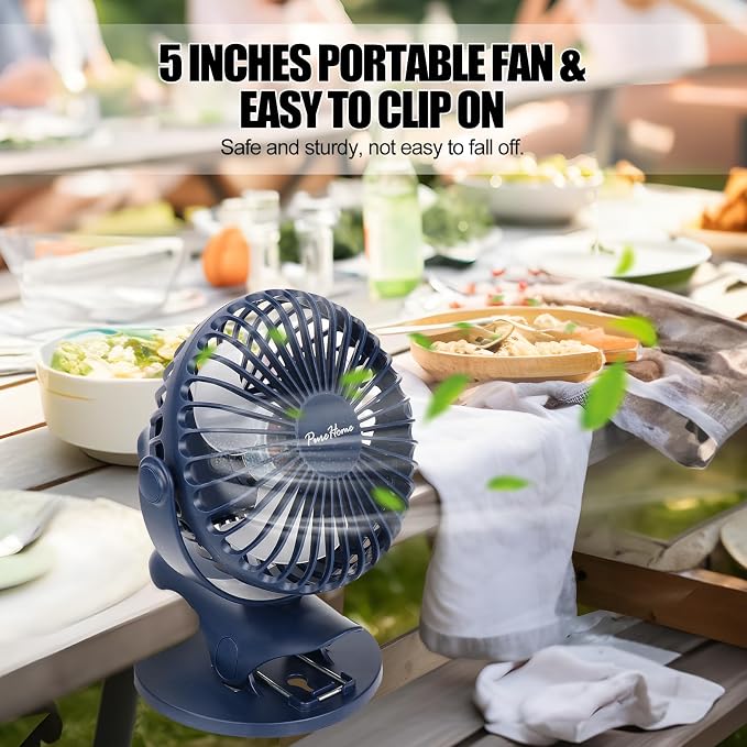 Portable Clip Fan Battery Operated,3 Speeds USB Rechargeable Mini Table Fan with Strong Airflow,360°Rotation Ultra Quiet Personal Desk Fan for Home Office Bedroom Dorm Stroller Camping - DeepBlue - Image 6