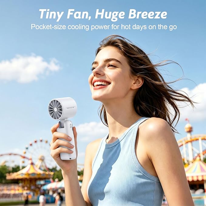5000mAh Portable Handheld Fan, USB-C Rechargeable Mini Fan with 100 Speeds | Up to 12H Runtime,LED Display,Turbo Strong Airflow, Foldable Desk & Neck Fan for Outdoor Travel, Summer Gifts - Image 2