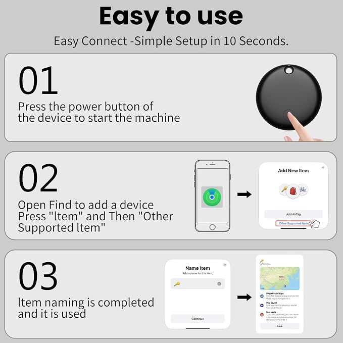 Air Tracker Tags-1 Pack Black, Bluetooth Tracker Works with Apple Find My (iOS Only), Smart Tag with Lanyard, Item Finder for Luggage, Key, Suitcases, Replaceable Battery, IP67 Waterproof Tracking Tag - Image 8