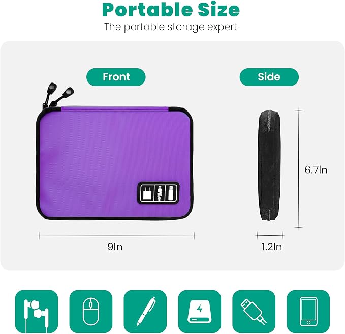 Cord Organizer Travel, Electronics Organizer Tech Pouch - Portable Cable Organizer Bag for Cords, Charger, Phone, SD Card, Power Bank for Travel & Daily Use -Purple Green - Image 4