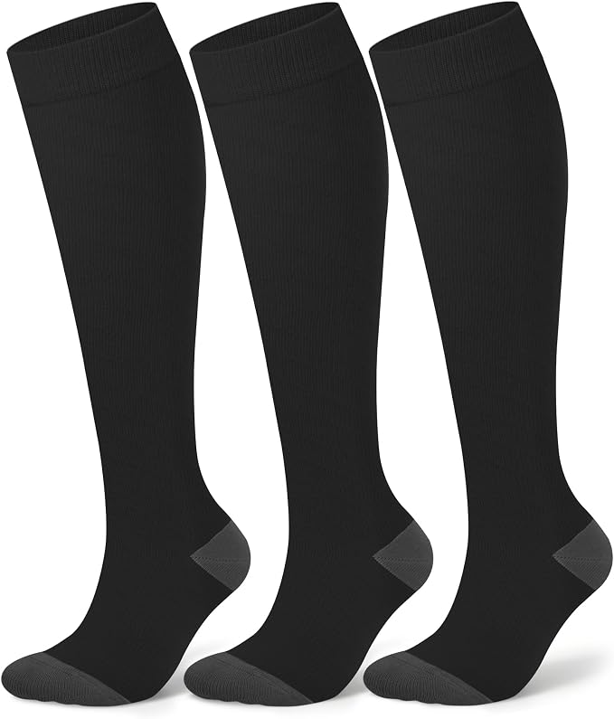 Compression Socks for Women 15-20 mmHg, Viscose from Bamboo, 3-Pair Knee High for Flying, Work & All-Day Comfort by SAIWEYNEE