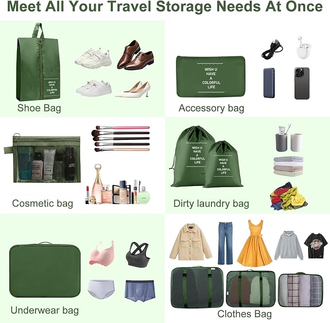 Packing Cubes for Travel- 8 Set Luggage Organizer Bags for Family, Mesh Breathable Travel Packing Cubes for Suitcases Durable Travel Essentials Bags Set (Green, 10 Set) - Image 4