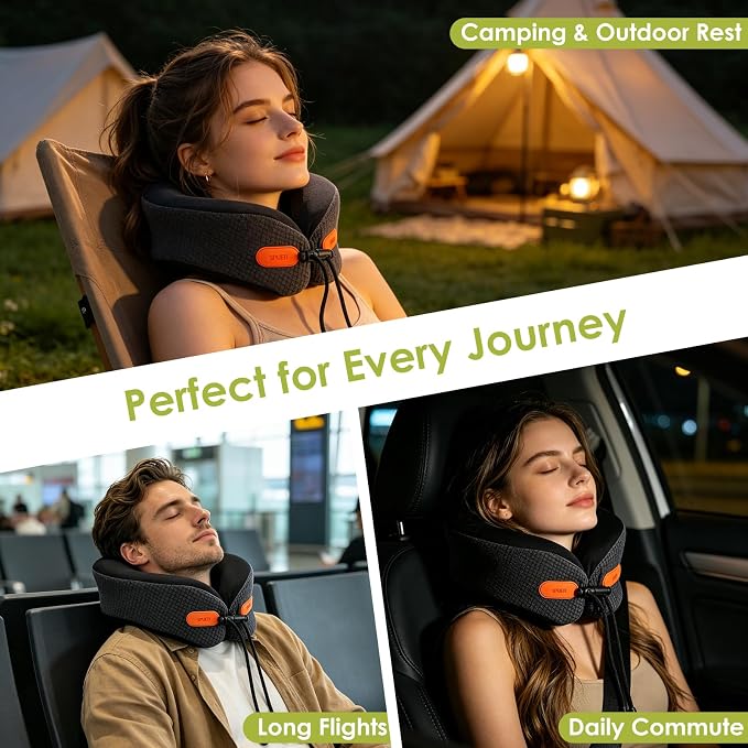 Premium Travel Pillow for Airplanes, Ergonomic Neck Pillow for Long Flights | 100% Pure Memory Foam Travel Neck Pillow with 360° Neck & Chin Support, U-Shaped Airplane Pillow, Petal-Shaped Support - Image 6