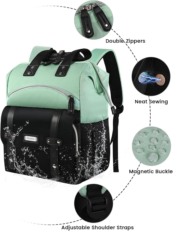 FALANKO Laptop Backpack for Women,College Work Teacher backpack for 15.6 Inch laptop,Travel Anti Theft Laptops Backpack RFID, Shoulder Purse Bags Green Black - Image 4