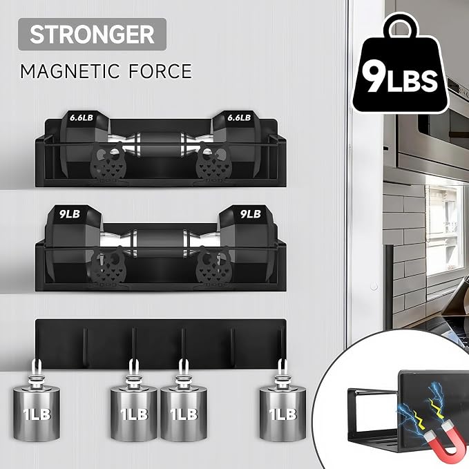 Magnetic Spice Rack for Refrigerator,Spice Organizer for Kitchen,Seasoning Organizer Rack,Magnetic Shelf with Hooks,Strong Magnet,Moveable,No Drilling(3 Pack,Black,Owl) - Image 4