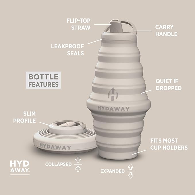 HYDAWAY 25oz Collapsible Water Bottle, Packable Leakproof for Travel | Large capacity design. Folds flat for carry-ons, day bags, hiking packs. Leakproof, BPA-free. - Image 5