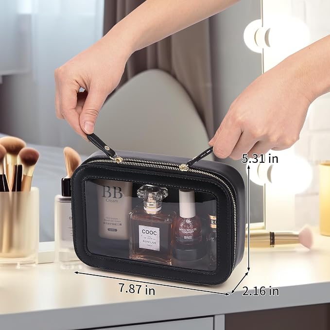 Pinkmik Clear Makeup Bag Transparent Travel Case for Cosmetics and Toiletries Women's Clear Car Bag with Zipper (Black, Small) - Image 6