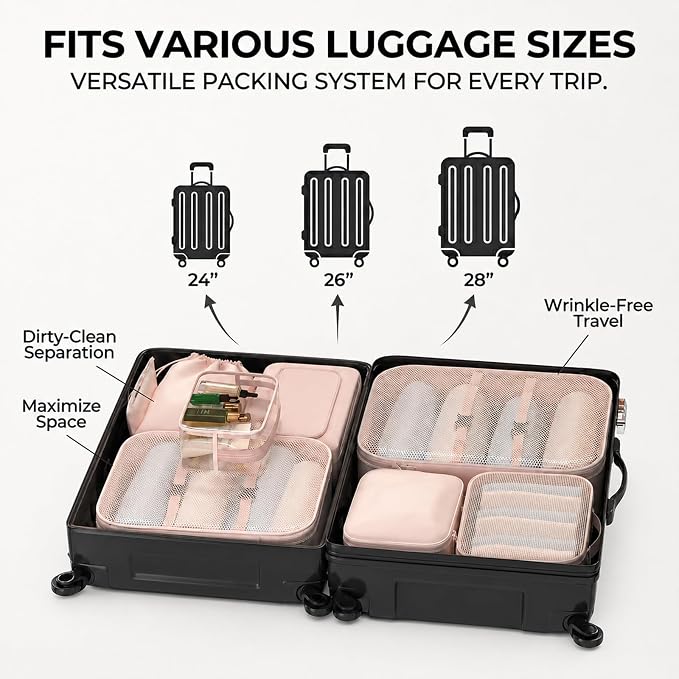 8 Set Packing Cubes for Travel with Clear Toiletry Bag, Durable Luggage Packing Organizers, Carry-On Accessories, TSA Approved See-Through Cubes, Space-Saving Storage Bags, Gifts for Women - Image 8