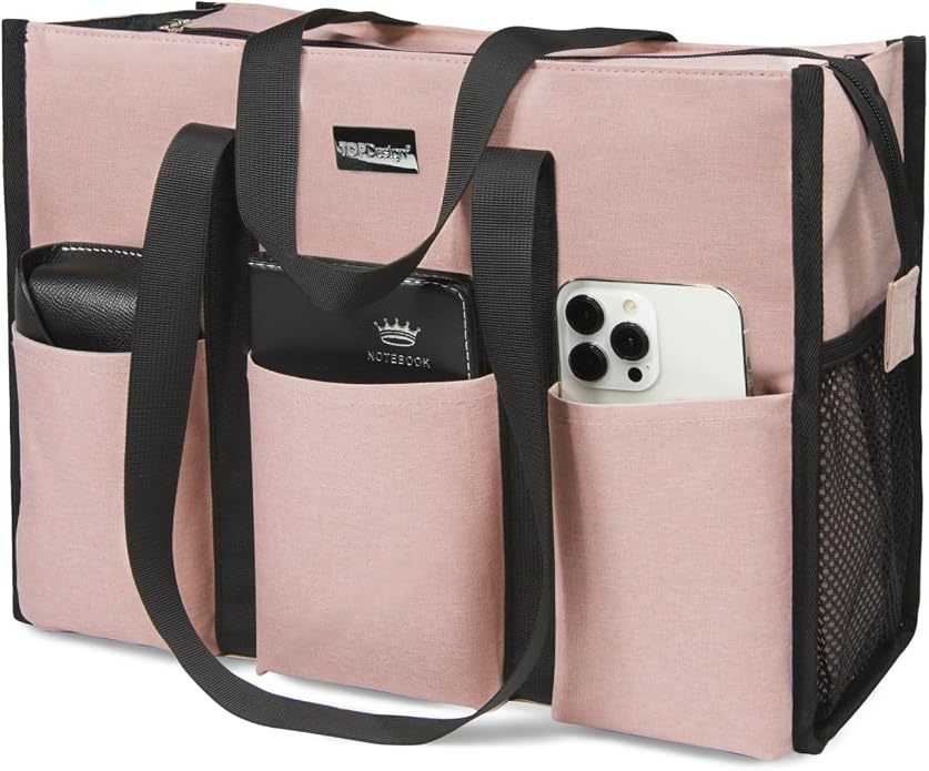 TOPDesign Utility Water Resistant Tote Bag with 13 Pockets, Top Zipper Closure & Thick Bottom Support, for Working Women by TOPDesign