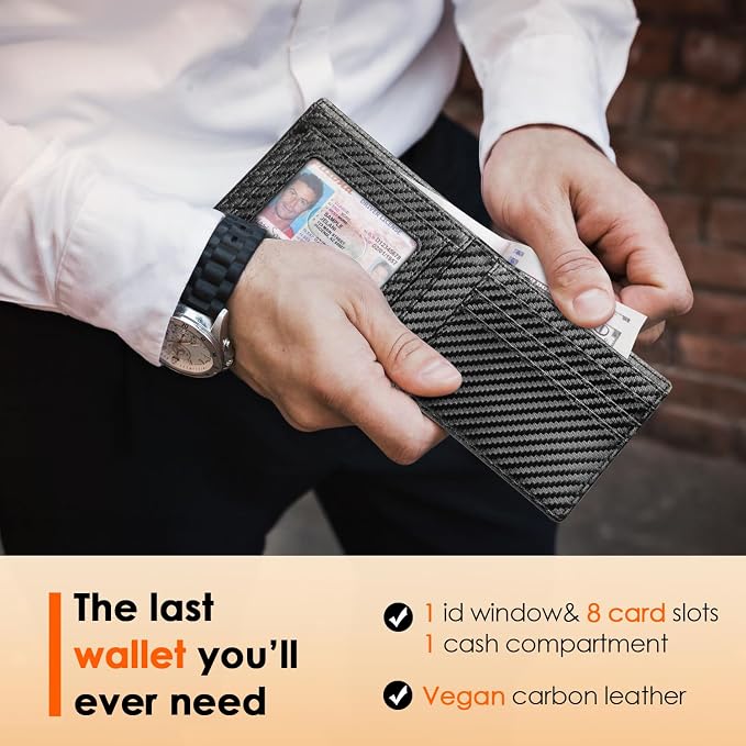 RUNBOX Wallet for Men Slim Leather Bifold RFID Blocking Minimalist Front Pocket Design with Gift Box | Minimalist Front Pocket Design, Holds 8 Cards, RFID Protection, Gifts for Men on Birthdays, Father’s Day, and Christmas - Image 2