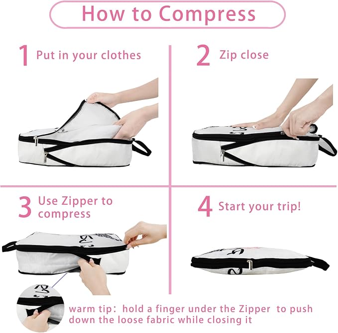 6 Pcs Compression Packing Cubes for Travel, Waterproof Luggage Organizer Washable Storage Bags Set - Packaging Cubes for Backpack Travel and Carry-Ons - Image 2