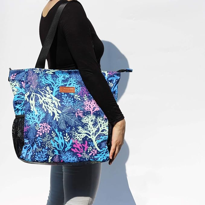 ESVAN Original Floral Water Resistant Large Tote Bag Shoulder Bag for Gym Beach Travel Daily Bags Upgraded - Image 2