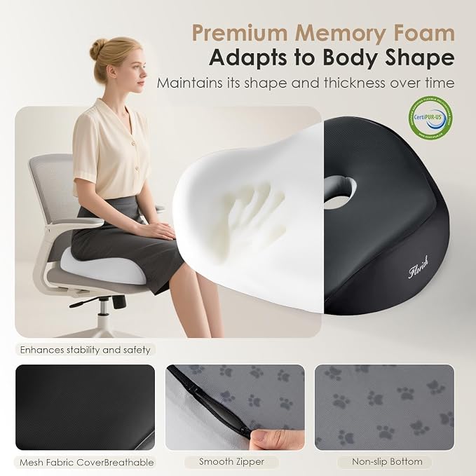 Memory Foam Seat Cushion for Car & Office, Extra Large Driver Seat Pad with Lumbar Support, Ergonomic Comfort for Long Driving, Desk Chair, Wheelchair, Truck - Image 4