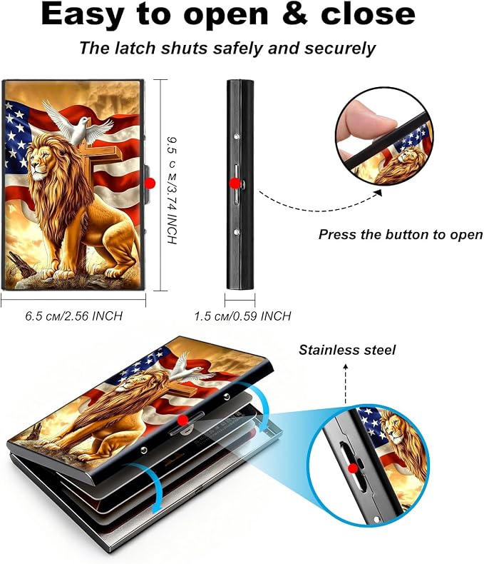 Metal Wallet,Credit Card Holder for Women,Slim RFID Blocking Credit Card Holder Thin Aluminum Wallet ID Case,6 Slot Business Mini Hard Metal Case for Women/Men,Flag Tiger Pigeon - Image 5