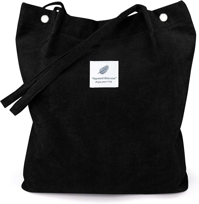 LHMTQVK Corduroy Tote Bags for Women, Large Capacity Tote Purse Reusable Grocery Shoulder Bag with Inner Pockets by LHMTQVK