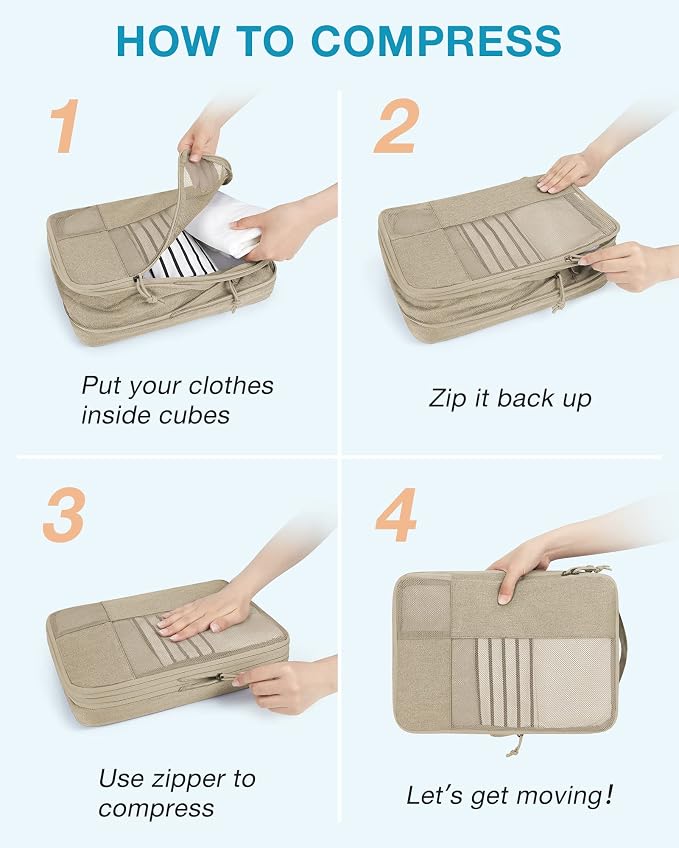 BAGSMART Compression Packing Cubes for Travel, 6 Set | Fits 20/24/28in Carry-On Suitcases, Compressible Bags Streamline Cruise Travel Essentials, Sturdy Handles, Machine Washable - Image 4
