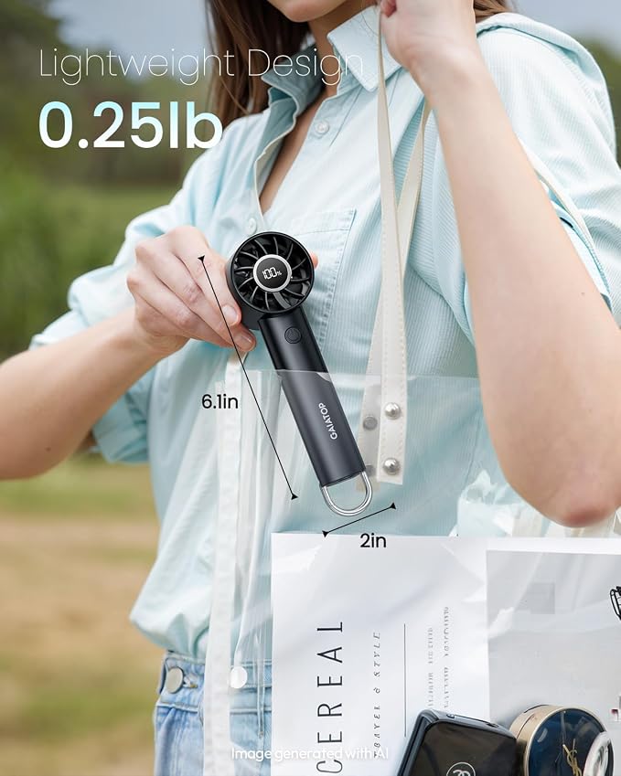 Gaiatop Portable Mini Fan, 3 Speed Handheld Fans with Power Display Flashlight, USB Rechargeable Battery, Lightweight Personal Cooling for Women Men Indoor Outdoor Travel Black - Image 4