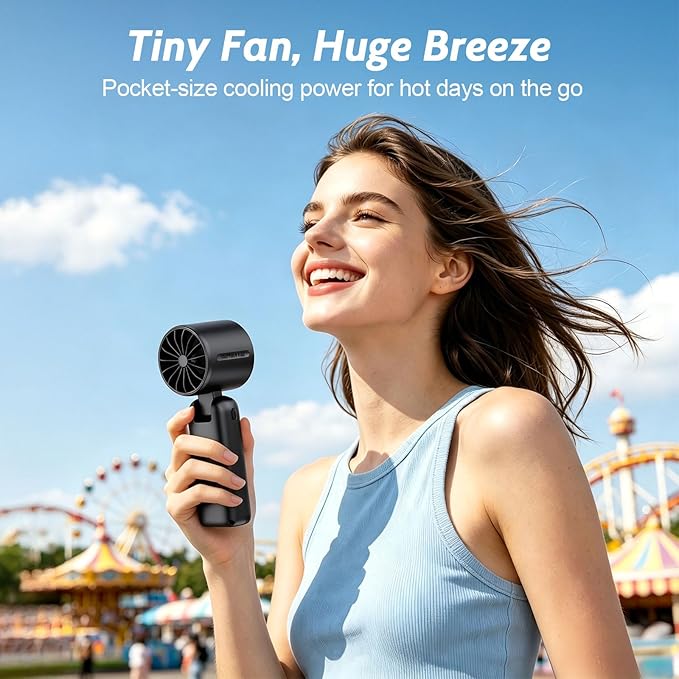 Portable Handheld Turbo Fan, 5000mAh USB-C Rechargeable Mini Pocket Fan | 12H Runtime, 1-100 Speeds Strong Airflow, LED Display, 3 in 1 Hand Fan for Travel, Outdoor, Beach, Gifts for Women, Men - Image 2