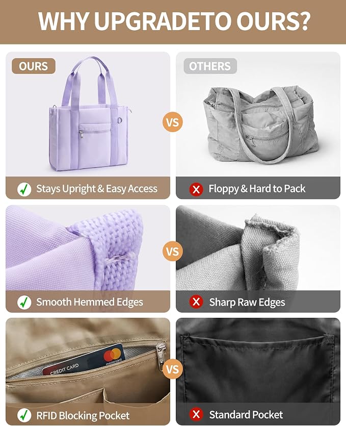 Work Tote Bag for Women, Lightweight Puffer Tote Crossbody with Zipper | Travel Utility Tote Multi-Pocket, RFID Pocket, Large Capacity, Luggage Sleeve, Shoulder Bag for Office, Daily, Gym, Teacher - Image 3