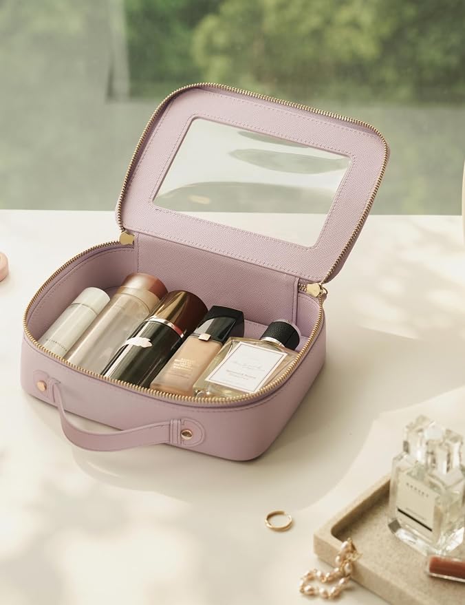 Clear Large Makeup Bag Mahjong Tile Bag with Zipper & Handle Purple | Structured Large Travel Makeup Bag for Toiletries for Women, Big Long-trip Cosmetic Case, Waterproof PU Leather, Wide Opening - Image 7