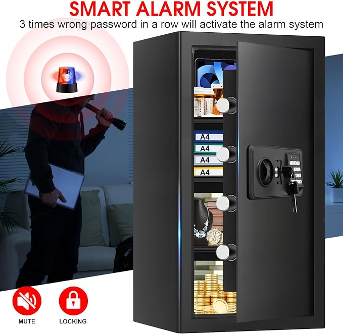 6.0 Cub Large Home Safes Fire and Waterproof, Anti-theft Fire Proof Safe Box with Digital Keypad, Key Lock and 3 Removable Shelves, Security Safes Fireproof Waterproof for Home Document Valuables - Image 6
