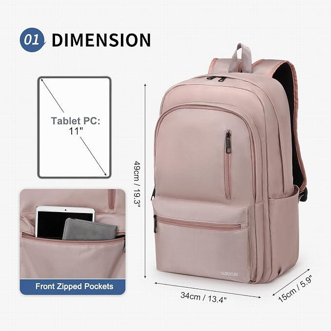 Laptop Backpack for Men & Women 15.6 Inch Office Anti Theft, Pink | Small Work Backpack Water Resistant with Luggage Strap Theft Proof Sleek Backpack Oxford Material for Commute, Work, Travel - Image 3