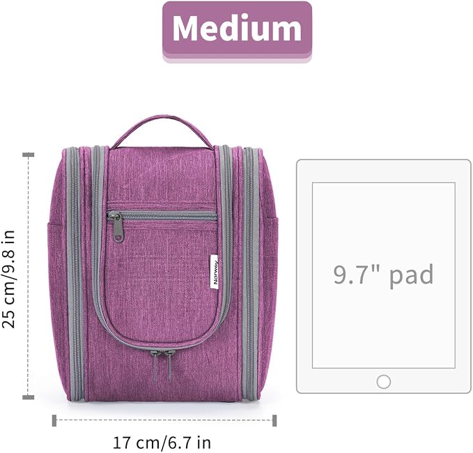 Narwey Small Hanging Toiletry Bag Women Travel Makeup Bag Organizer Toiletries Bag for Travel Size Essentials Accessories Cosmetics (Medium, Dark Purple) - Image 6