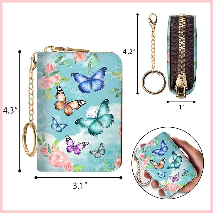 Blusabaca RFID Credit Card Holder Small Women Travel Wallet, Butterfly | Removable Keychain, Case with Zipper, Vegan PU Leather, Cash Coin Pocket, Business Accordion Purse, Ladies Female Gift - Image 4