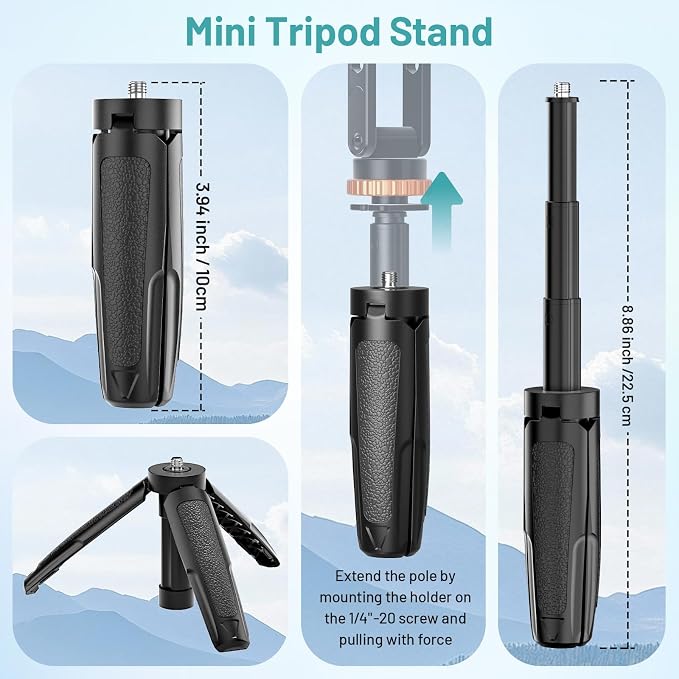Phone Tripod Mount with Cold Shoe Mount, Portable Tripod Stand, Flexible Adjustable 2-Stage Arms Ball Joint Cellphone Holder Adapter, Compatible with iPhone 17|16|15|14|13|12|11, Nexus, LG, Galaxy Tab - Image 8
