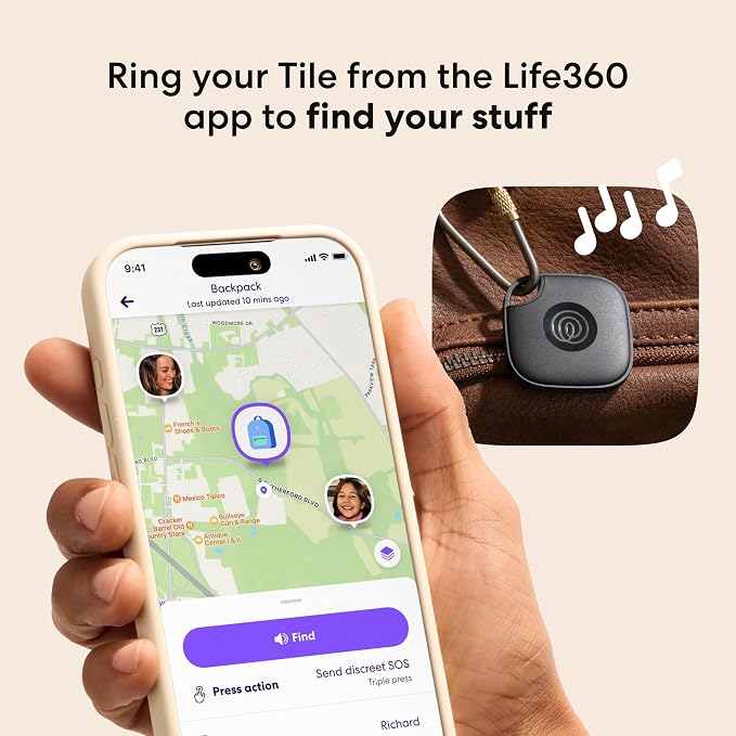 Life360 Tile - Bluetooth Tracker, Keys Finder and Item Locator for Keys, Bags and More. Phone Finder. Both iOS and Android Compatible. 2-Pack (Black/White) - Image 3