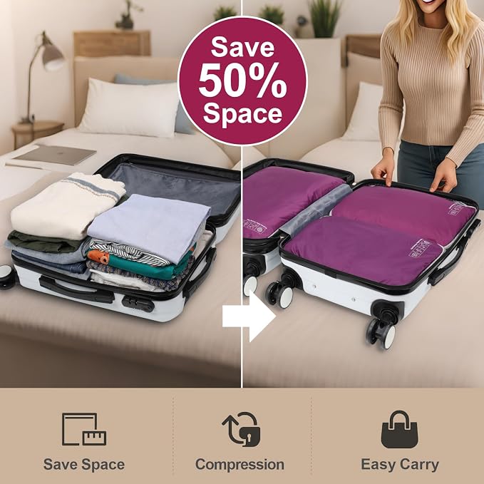 Cambond Compression Packing Cubes for Travel - Luggage Suitcase Organizer | Compression Zip Design for Space-saving, Expandable, Lightweight, Keep Clothes Sorted, Luggage Space Tidy, Carry on Pack Fast - Image 2