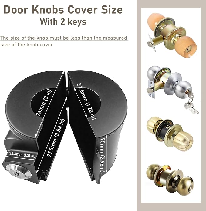 2 Packs Child Proof Door Knob Cover Lock – Prevents Turning of Door Knob and Access to Keyhole, Can be Used for Home Rentals, Evictions, Job Sites & More – Keyed Alike (Black) - Image 2