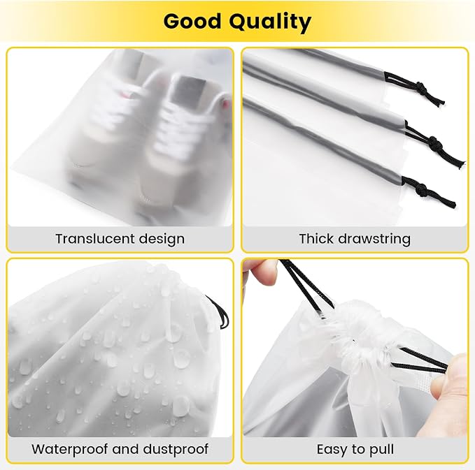 Vorspack Shoe Bags for Travel, 6 Pcs, Transparent, Drawstring, Large | Clear, Shoe Organizer, With Rope, Travel Essentials, For Men Women - Image 5