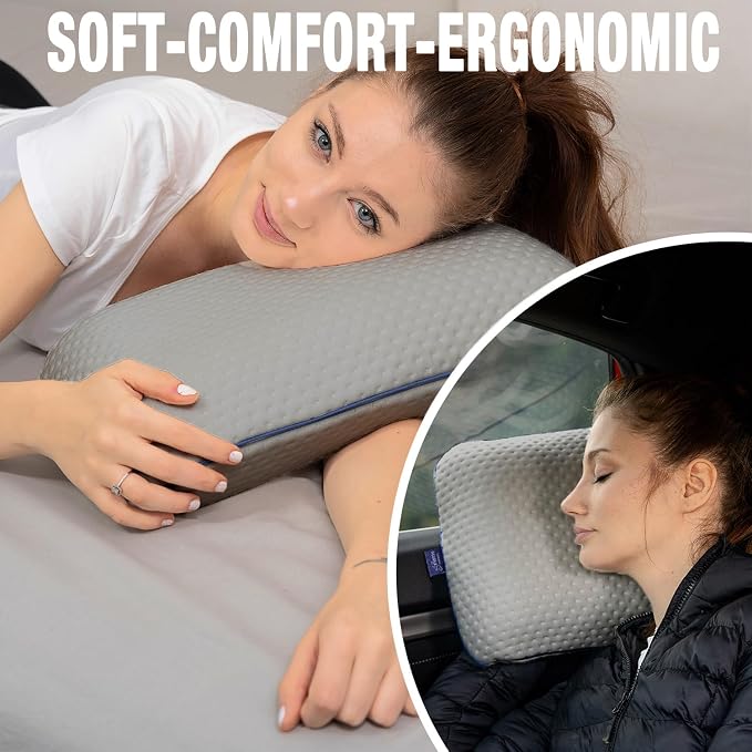 alkamto Travel & Camping Comfortable Memory Foam Pillow – Easy to Carry Portable Bag – Temperature Regulating Pillow Case (Grey) - Image 8