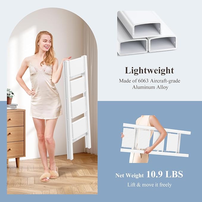 4 Step Ladder, Foldable Aluminum Step Stool with Anti-Slip Pedal | Lightweight yet Sturdy, Portable, Non Slip Feet, 300Lbs Capacity, Elegant Look, for Kitchen, Closet, Pantry, White - Image 4