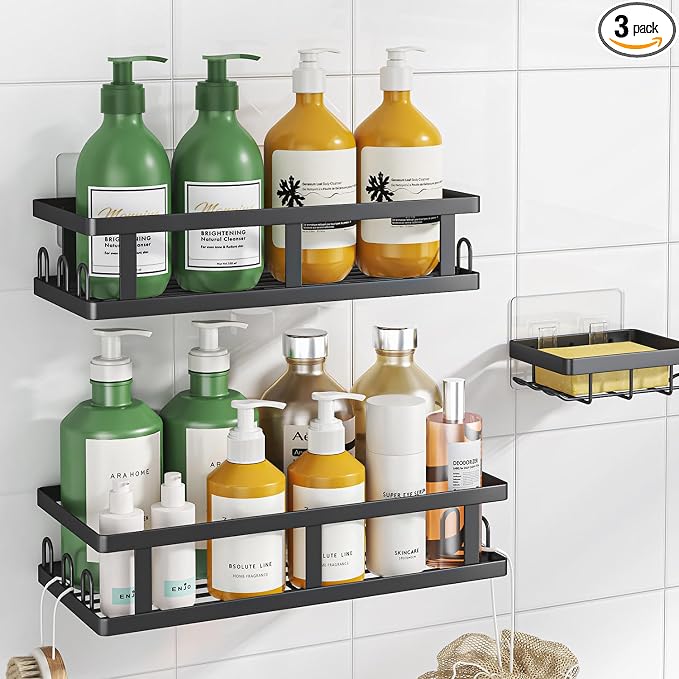 Youvip Shower Caddy, Black, Adhesive No Drill Bathroom Organizer | Soap Holder, Large Capacity, Rustproof Shelves, Inside Shower by YOUVIP