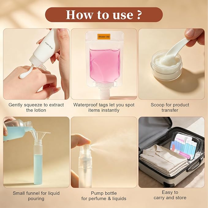 23 pack TSA Approved Leak Proof Travel Bottles | Empty Travel Size Bottle & Travel Toothpaste Container Ideal for Travel, Camping & Gym, Liquid & Lotion Containers - Image 3