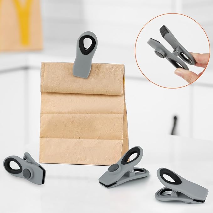 Chip Clips, Magnetic Bag Clips with Air Tight Seal for Food Storage, 12 Pieces (Gray) - Image 5