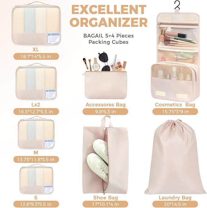 BAGAIL 9 Set Packing Cubes with Packing List Luggage Packing Organizers for Travel Accessories (Cream) - Image 5