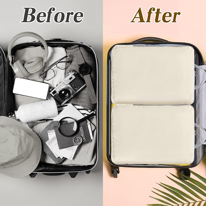 Hosuly 6 Pcs Large Ultralight Compression Packing Cubes for Travel 17.3 x 12.6'' XL Large Expandable Luggage Storage Organizers for Save Space Family Long Trips (Beige) - Image 6