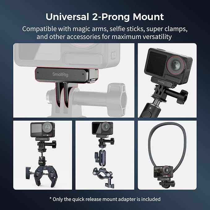 SMALLRIG Quick Release Mount (2pcs) for DJI Osmo 360/ Action 5 Pro / 4/3, Adapter Support with Incorporates 2-Prong Mount for Magic Arm, Selfie Stick, Crab-Shaped Clamp - 5813 - Image 4