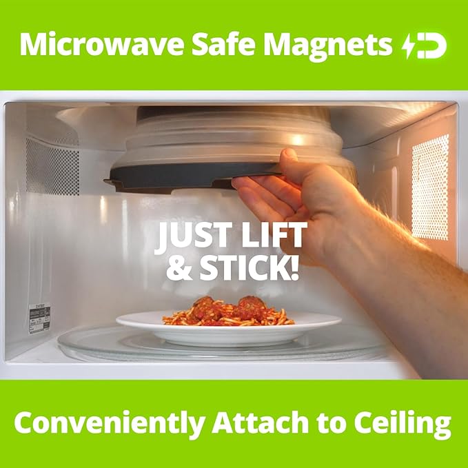 HOVER COVER Magnetic Microwave Splatter Cover - 12-Inch Collapsible - Gray | High Power, Stronger Magnetic Grip, BPA-Free Lid, Vented Plate Guard with Steam Vents, Dishwasher Safe, Space-Saving Storage - Image 4