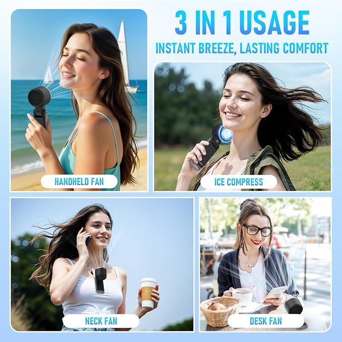 PlayHot Portable Handheld Cooling Fan, Travel Essentials, Gifts for Women | Instant Cooling, 10m/s Airflow, 5-Speed, 10H Max, USB-C Rechargeable, LED Display, 3-in-1 Foldable for Cruise, Beach Vacation - Image 6