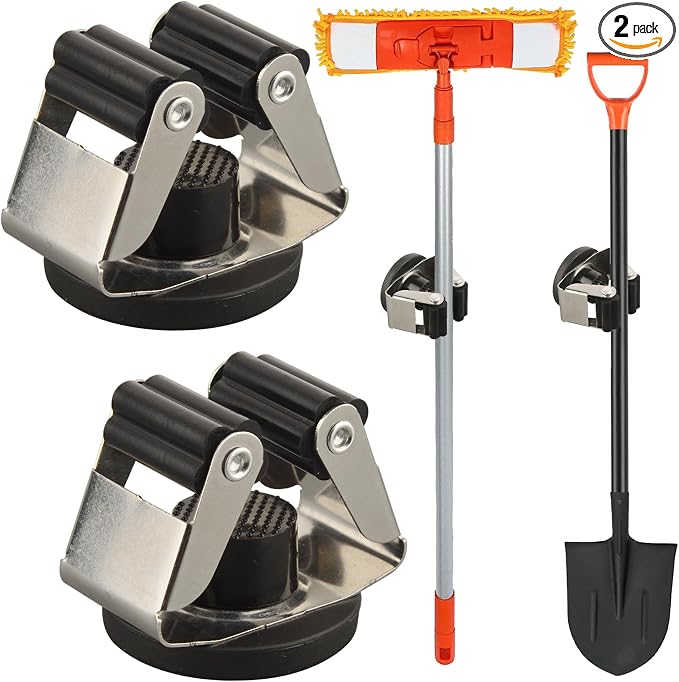 MUTUACTOR Magnetic Broom Holders,2PCS Anti-scratch Magnetic Mount Broom Holder with Rubber Grippers, 12lbs Heavy Duty Magnetic Tool Holders for Work Garage Laundry Kitchen RV Van Accessories by MUTUACTOR