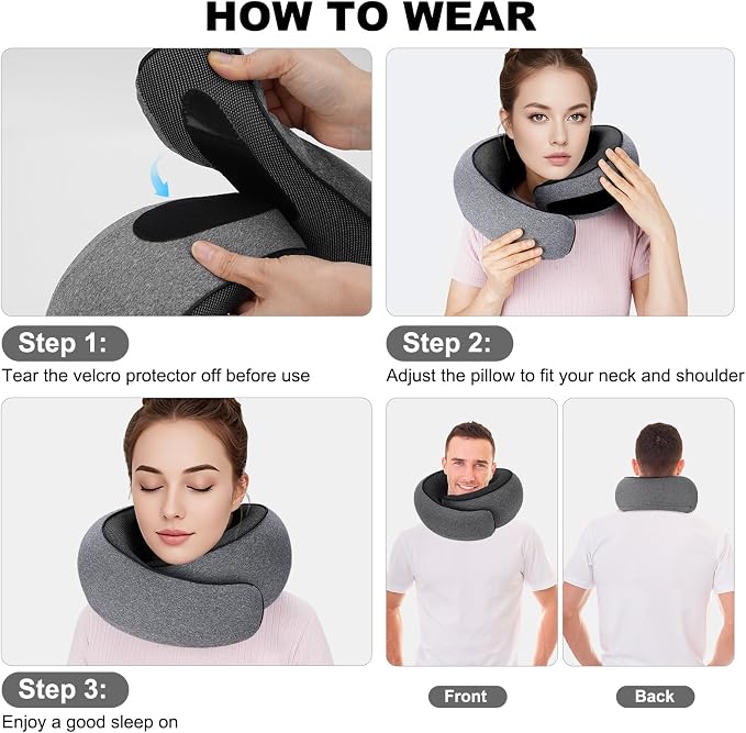 Travel Pillows -Travel Neck Pillow for Airplanes | Comfortable Ergonomic 360° Support Pillows for Sleeping, Car, Office,Airport Travel Essentials, Charcoal Grey - Image 6