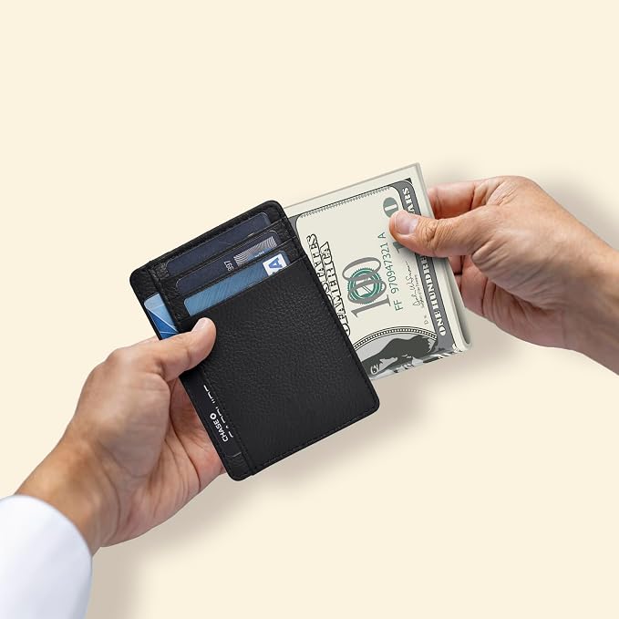 Leather Slim Minimalist RFID Blocking Front Pocket Wallet, Ebony - Image 4